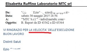 ringraziamneto per velocità esecuzione