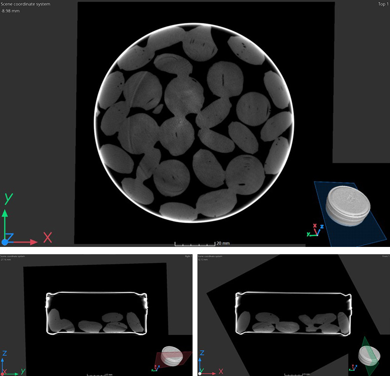 Scansione tomografica di una scatola di caramelle sigillata
