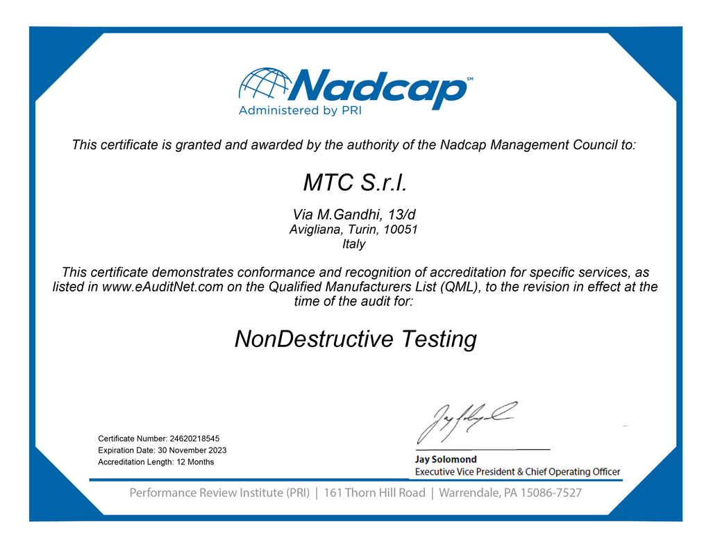 La certificazione Nadcap di MotivexLab