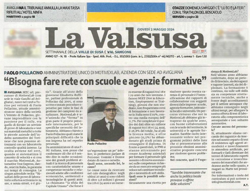 La Valsusa, articolo Alberto Tessa